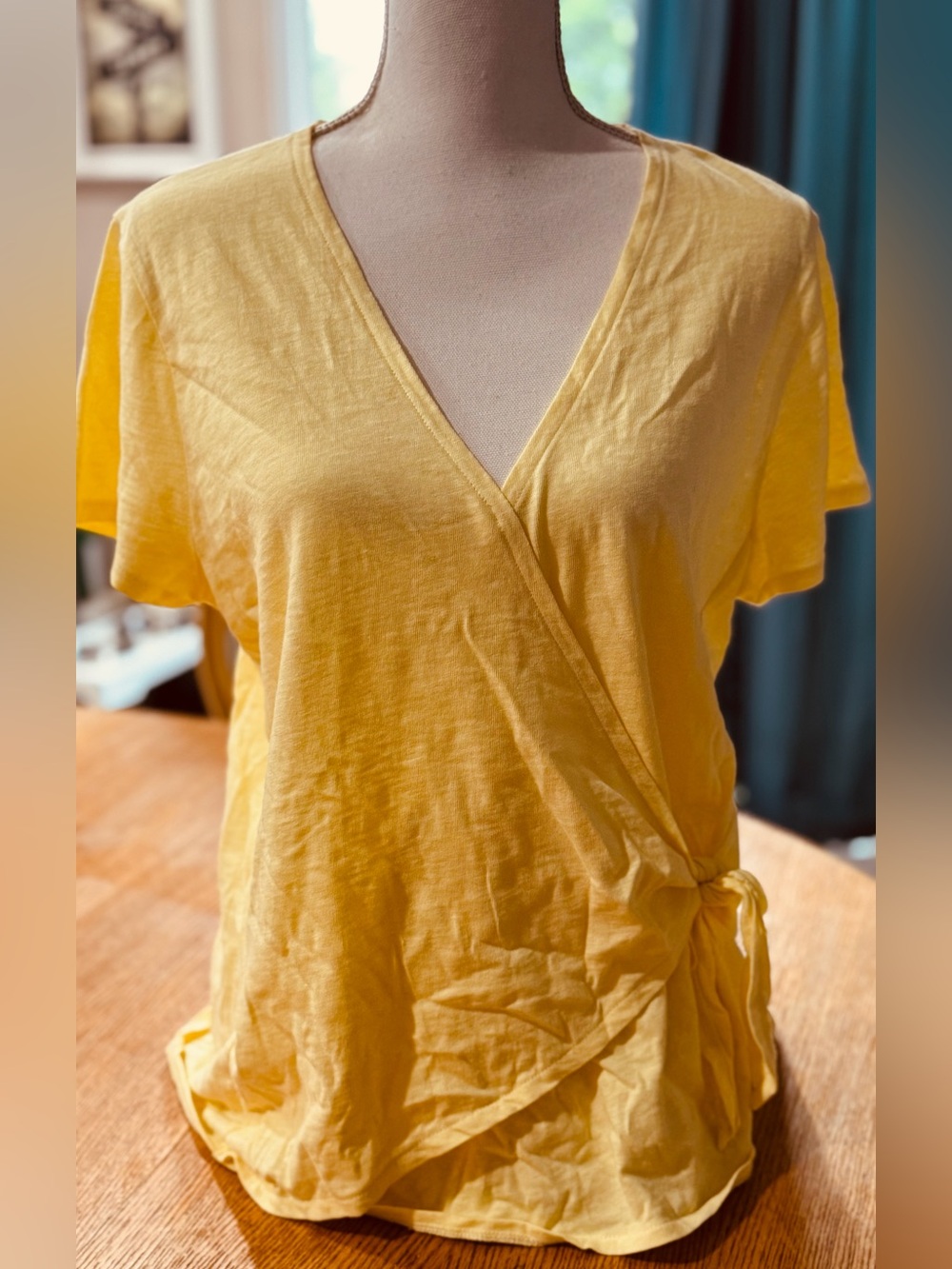 J. Crew Yellow Wrap-Style Short Sleeve Blouse